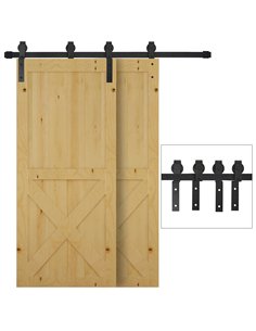 HOMCOM 6.6FT/200cm Sliding Barn Door Hardware Track Kit, 90kg Heavy Duty Carbon Steel Sliding Door Rail for 2 Doors, Black