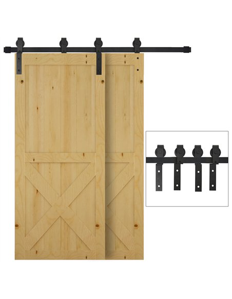 HOMCOM 6.6FT/200cm Sliding Barn Door Hardware Track Kit, 90kg Heavy Duty Carbon Steel Sliding Door Rail for 2 Doors, Black - pic 211795 | FastDaddyshop
