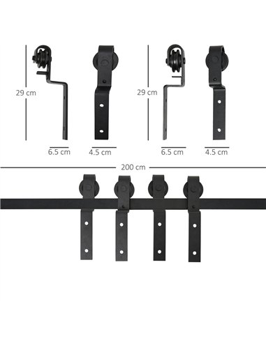 HOMCOM 6.6FT/200cm Sliding Barn Door Hardware Track Kit, 90kg Heavy Duty Carbon Steel Sliding Door Rail for 2 Doors, Black