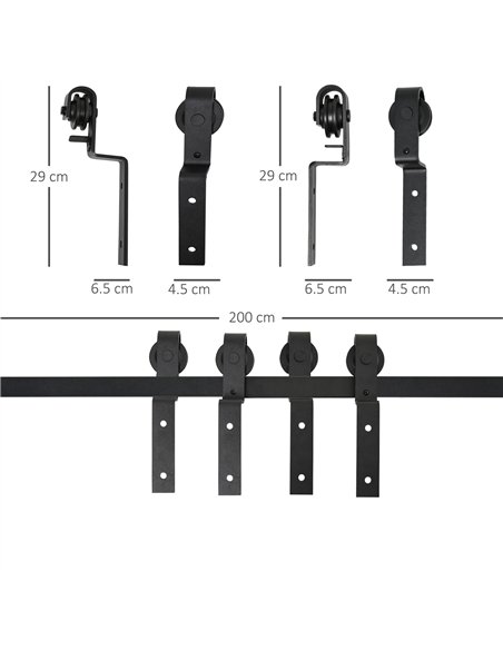 HOMCOM 6.6FT/200cm Sliding Barn Door Hardware Track Kit, 90kg Heavy Duty Carbon Steel Sliding Door Rail for 2 Doors, Black - pic 211797 | FastDaddyshop