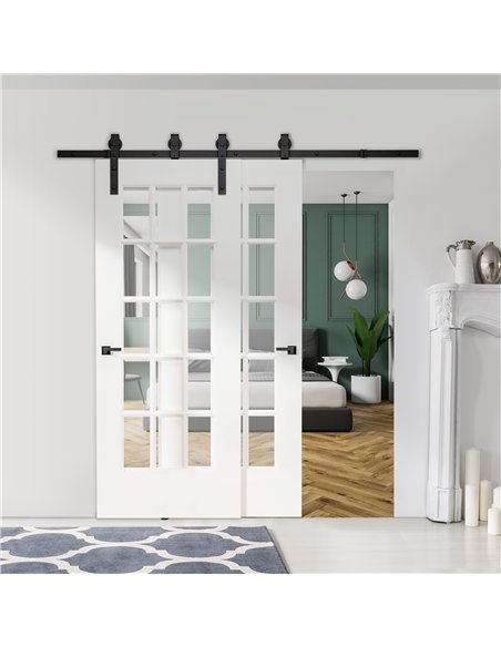 HOMCOM 6.6FT/200cm Sliding Barn Door Hardware Track Kit, 90kg Heavy Duty Carbon Steel Sliding Door Rail for 2 Doors, Black - pic 211799 | FastDaddyshop
