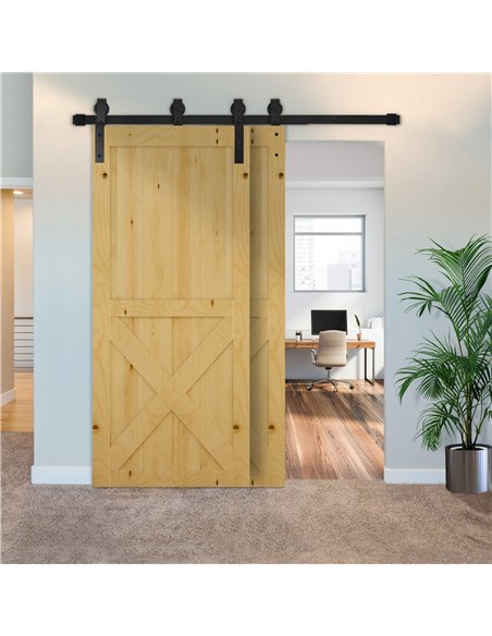HOMCOM 6.6FT/200cm Sliding Barn Door Hardware Track Kit, 90kg Heavy Duty Carbon Steel Sliding Door Rail for 2 Doors, Black - pic 211802 | FastDaddyshop