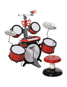 HOMCOM Kids Drum Set for Beginners, Drum Kit with Toy Microphone, Cymbal, Pedal & Drumsticks, Educational Musical Toy, Red