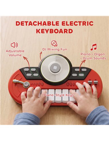 HOMCOM Kids Drum Set for Beginners, Drum Kit with Toy Microphone, Cymbal, Pedal & Drumsticks, Educational Musical Toy, Red