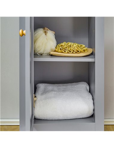Kleankin Bathroom Free Standing Storage Cabinet with 3 Tier Shelf, Door, Grey