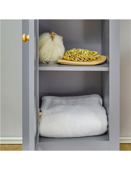 Kleankin Bathroom Free Standing Storage Cabinet with 3 Tier Shelf, Door, Grey - pic 21181 | FastDaddyshop