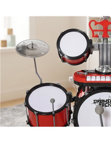 HOMCOM Kids Drum Set for Beginners, Drum Kit with Toy Microphone, Cymbal, Pedal & Drumsticks, Educational Musical Toy, Red