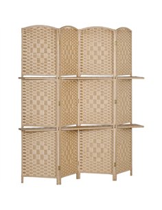 HOMCOM Freestanding Privacy Screen, 4 Panel Folding Room Divider for Living Room, Bedroom and Office, 160 x 170cm, Natural