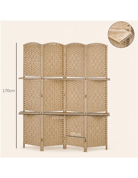 HOMCOM Freestanding Privacy Screen, 4 Panel Folding Room Divider for Living Room, Bedroom and Office, 160 x 170cm, Natural - pic 211815 | FastDaddyshop