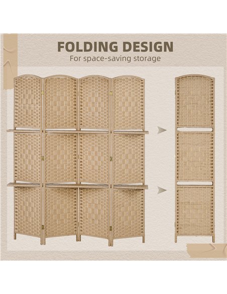 HOMCOM Freestanding Privacy Screen, 4 Panel Folding Room Divider for Living Room, Bedroom and Office, 160 x 170cm, Natural - pic 211816 | FastDaddyshop