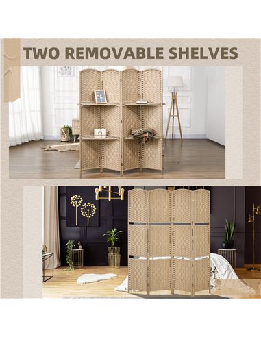 HOMCOM Freestanding Privacy Screen, 4 Panel Folding Room Divider for Living Room, Bedroom and Office, 160 x 170cm, Natural