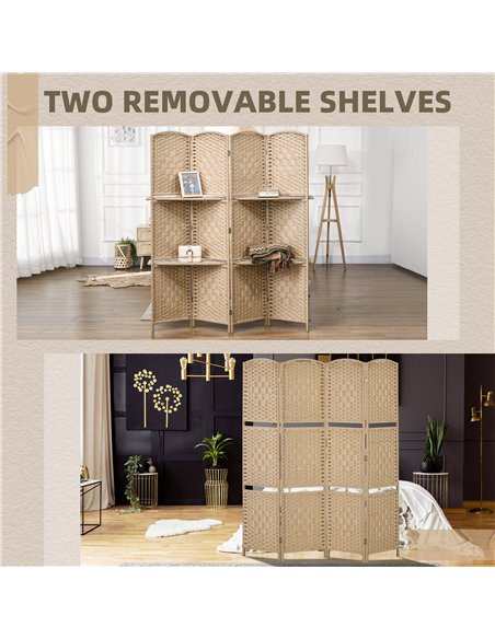 HOMCOM Freestanding Privacy Screen, 4 Panel Folding Room Divider for Living Room, Bedroom and Office, 160 x 170cm, Natural - pic 211817 | FastDaddyshop