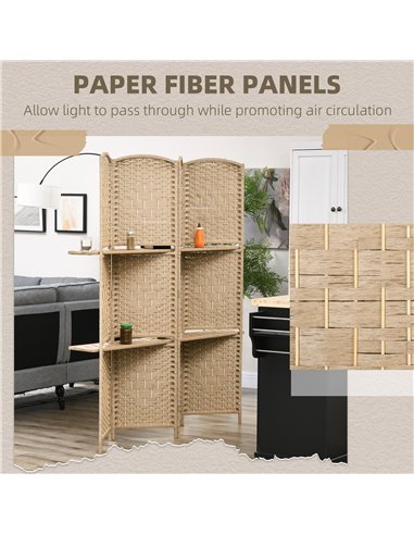 HOMCOM Freestanding Privacy Screen, 4 Panel Folding Room Divider for Living Room, Bedroom and Office, 160 x 170cm, Natural
