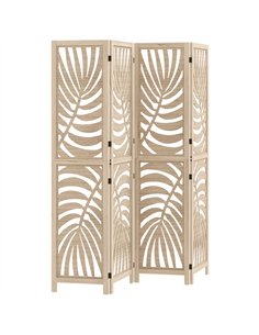 HOMCOM 4 Panel Privacy Screens, Detachable Folding Room Divider with Palm Leaf Design for Home Office, Natural Wood Finish