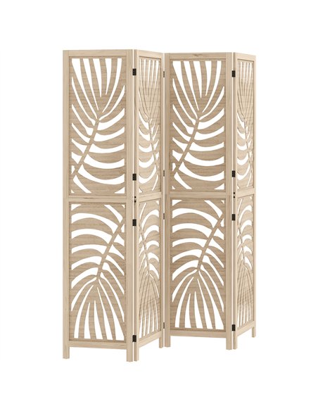 HOMCOM 4 Panel Privacy Screens, Detachable Folding Room Divider with Palm Leaf Design for Home Office, Natural Wood Finish - pic 211822 | FastDaddyshop