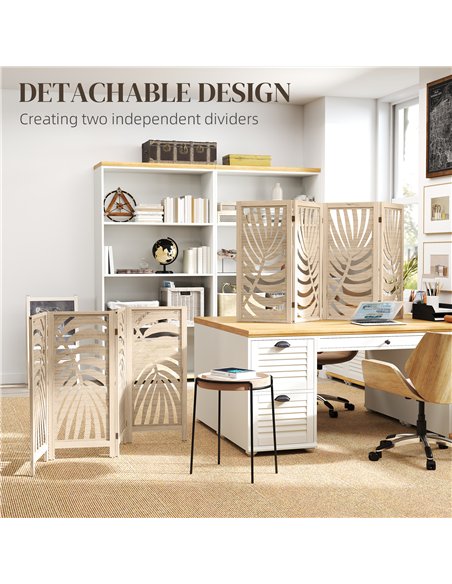 HOMCOM 4 Panel Privacy Screens, Detachable Folding Room Divider with Palm Leaf Design for Home Office, Natural Wood Finish - pic 211825 | FastDaddyshop