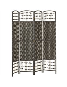 HOMCOM 4 Panel Folding Privacy Screen, Room Divider with Pine Wood Frame for Living Room and Office, Dark Grey