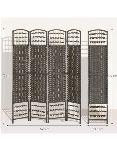 HOMCOM 4 Panel Folding Privacy Screen, Room Divider with Pine Wood Frame for Living Room and Office, Dark Grey