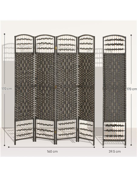 HOMCOM 4 Panel Folding Privacy Screen, Room Divider with Pine Wood Frame for Living Room and Office, Dark Grey - pic 211833 | FastDaddyshop