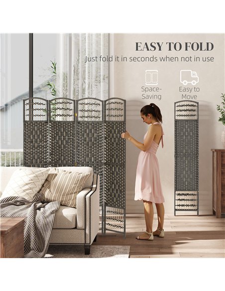 HOMCOM 4 Panel Folding Privacy Screen, Room Divider with Pine Wood Frame for Living Room and Office, Dark Grey - pic 211834 | FastDaddyshop
