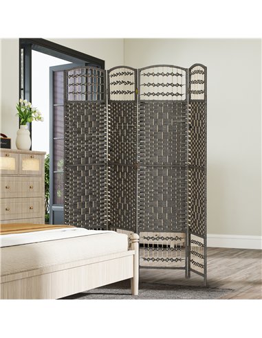 HOMCOM 4 Panel Folding Privacy Screen, Room Divider with Pine Wood Frame for Living Room and Office, Dark Grey