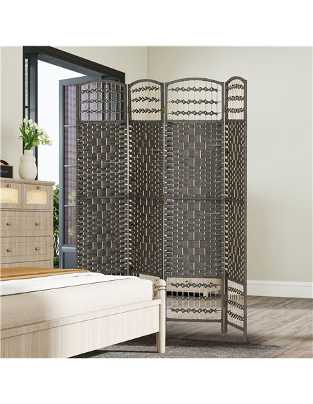 HOMCOM 4 Panel Folding Privacy Screen, Room Divider with Pine Wood Frame for Living Room and Office, Dark Grey - pic 211838 | FastDaddyshop