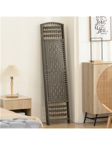 HOMCOM 4 Panel Folding Privacy Screen, Room Divider with Pine Wood Frame for Living Room and Office, Dark Grey