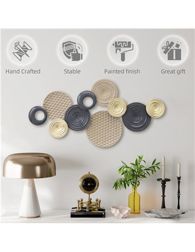 HOMCOM Metal Wall Art, Modern Hanging Wall Decor with Multi-Disc Design for Living Room Bedroom Dining Room