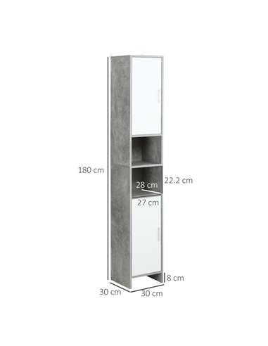 Kleankin Free-standing Tall Bathroom Storage Cabinet with 2 Cupboards, Grey
