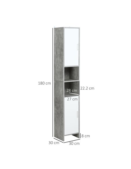 Kleankin Free-standing Tall Bathroom Storage Cabinet with 2 Cupboards, Grey - pic 21185 | FastDaddyshop