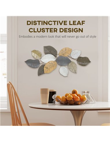 HOMCOM Metal Wall Art, Modern Hanging Wall Decor with Unique Leaf Design for Living Room Bedroom Entryway