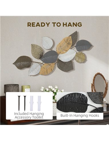 HOMCOM Metal Wall Art, Modern Hanging Wall Decor with Unique Leaf Design for Living Room Bedroom Entryway
