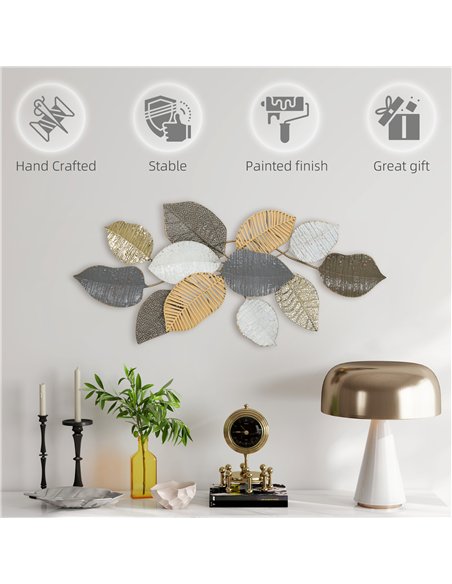 HOMCOM Metal Wall Art, Modern Hanging Wall Decor with Unique Leaf Design for Living Room Bedroom Entryway - pic 211854 | FastDaddyshop
