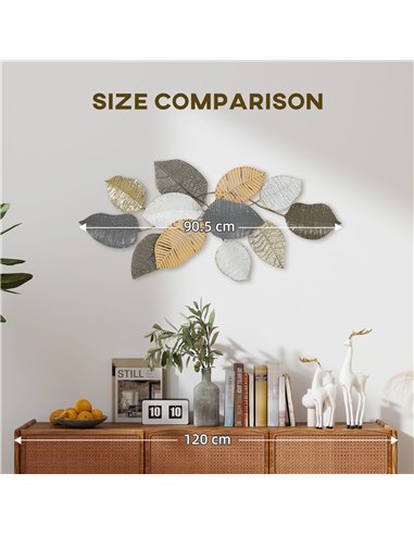 HOMCOM Metal Wall Art, Modern Hanging Wall Decor with Unique Leaf Design for Living Room Bedroom Entryway