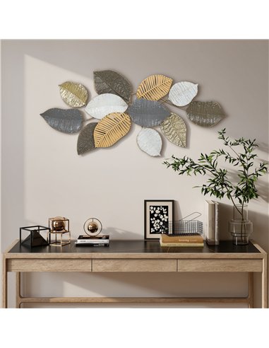 HOMCOM Metal Wall Art, Modern Hanging Wall Decor with Unique Leaf Design for Living Room Bedroom Entryway