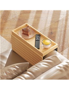 HOMCOM Bamboo Sofa Arm Tray, Foldable Anti-Slip Armrest Tray for Drinks and Snacks, Natural Wood Finish 2