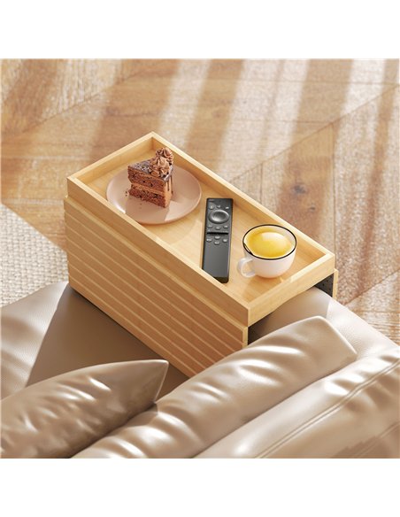 HOMCOM Bamboo Sofa Arm Tray, Foldable Anti-Slip Armrest Tray for Drinks and Snacks, Natural Wood Finish - pic 211859 | FastDaddyshop