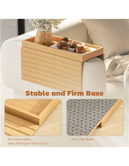 HOMCOM Bamboo Sofa Arm Tray, Foldable Anti-Slip Armrest Tray for Drinks and Snacks, Natural Wood Finish - pic 211863 | FastDaddyshop