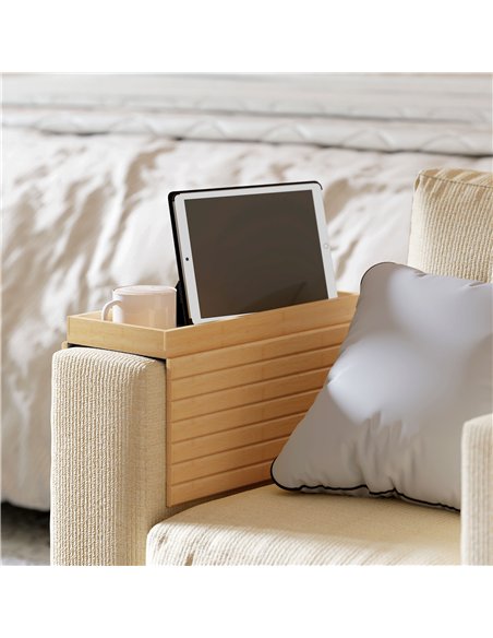 HOMCOM Bamboo Sofa Arm Tray, Foldable Anti-Slip Armrest Tray for Drinks and Snacks, Natural Wood Finish - pic 211865 | FastDaddyshop