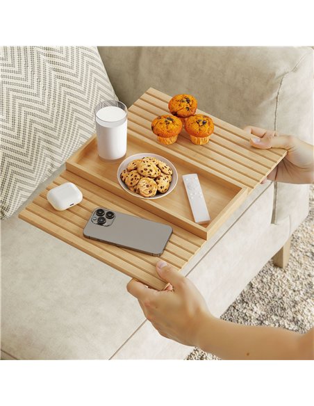 HOMCOM Bamboo Sofa Arm Tray, Foldable Anti-Slip Armrest Tray for Drinks and Snacks, Natural Wood Finish - pic 211866 | FastDaddyshop