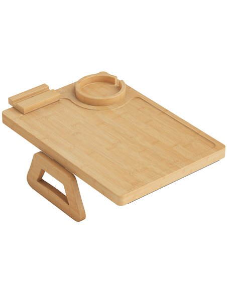 HOMCOM Anti-Slip Sofa Armrest Tray, Bamboo Sofa Arm Tray with 360° Phone Holder and Removable Cup Holder, Natural - pic 211867 | FastDaddyshop