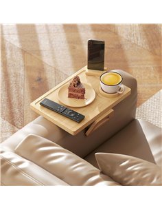 HOMCOM Anti-Slip Sofa Armrest Tray, Bamboo Sofa Arm Tray with 360° Phone Holder and Removable Cup Holder, Natural 2