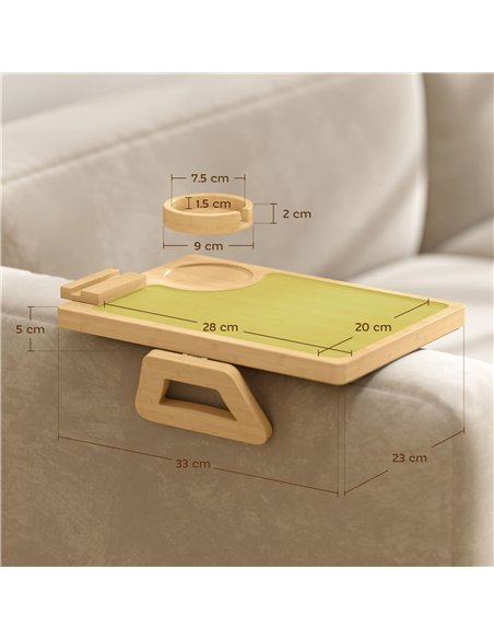 HOMCOM Anti-Slip Sofa Armrest Tray, Bamboo Sofa Arm Tray with 360° Phone Holder and Removable Cup Holder, Natural - pic 211869 | FastDaddyshop