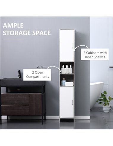 Kleankin Free-standing Tall Bathroom Storage Cabinet with 2 Cupboards, Grey