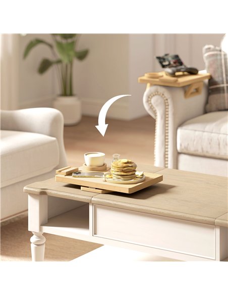 HOMCOM Anti-Slip Sofa Armrest Tray, Bamboo Sofa Arm Tray with 360° Phone Holder and Removable Cup Holder, Natural - pic 211873 | FastDaddyshop