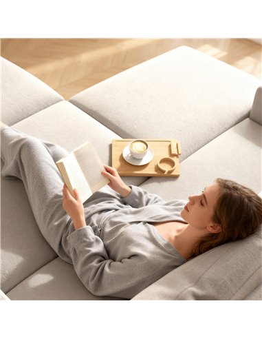 HOMCOM Anti-Slip Sofa Armrest Tray, Bamboo Sofa Arm Tray with 360° Phone Holder and Removable Cup Holder, Natural