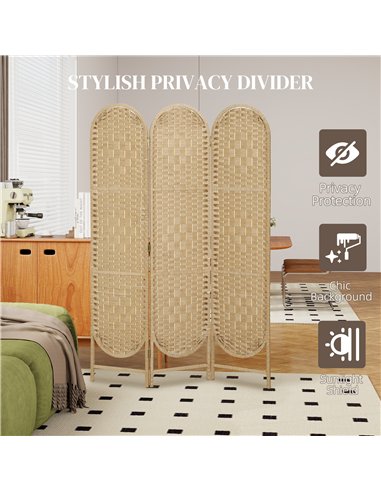HOMCOM Freestanding Privacy Screen, 3 Panel Folding Room Divider for Living Room, Bedroom and Office, Natural Wood Finish