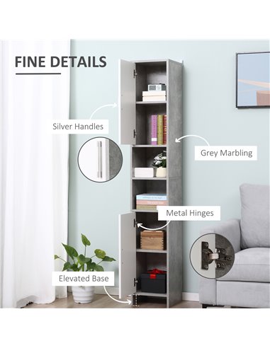 Kleankin Free-standing Tall Bathroom Storage Cabinet with 2 Cupboards, Grey