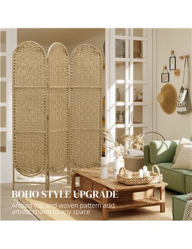HOMCOM Freestanding Privacy Screen, 3 Panel Folding Room Divider for Living Room, Bedroom and Office, Natural Wood Finish