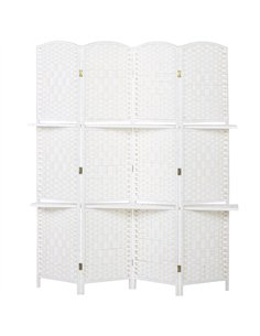 HOMCOM Freestanding Privacy Screen, 4 Panel Folding Room Divider for Living Room, Bedroom and Office, 160 x 170cm, White